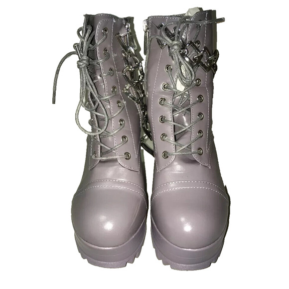 NEW CAPE ROBBIN WOMEN'S FELIX‎ CHAIN BLOCK HEEL LUG PLATFORM BOOTS PURPLE 7M - Picture 7 of 11
